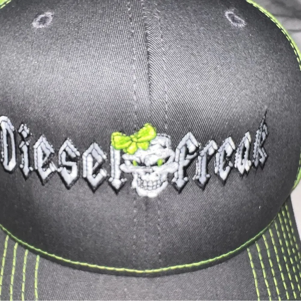 Diesel Freak Snap Back Hat Richardson Style 112 Neon Green Gray Mesh
